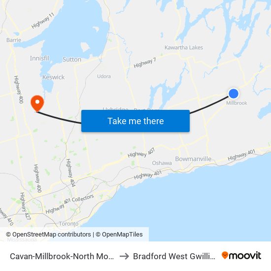 Cavan-Millbrook-North Monaghan to Bradford West Gwillimbury map