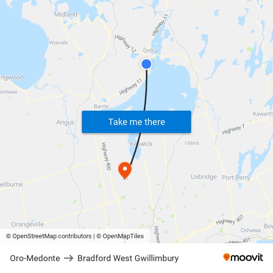 Oro-Medonte to Bradford West Gwillimbury map