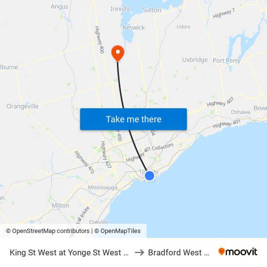 King St West at Yonge St West Side - King Station to Bradford West Gwillimbury map