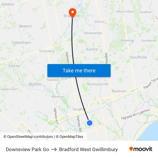 Downsview Park Go to Bradford West Gwillimbury map