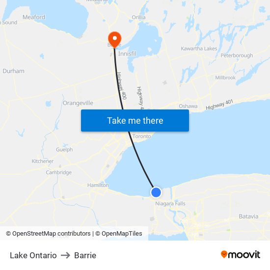 Lake Ontario to Barrie map