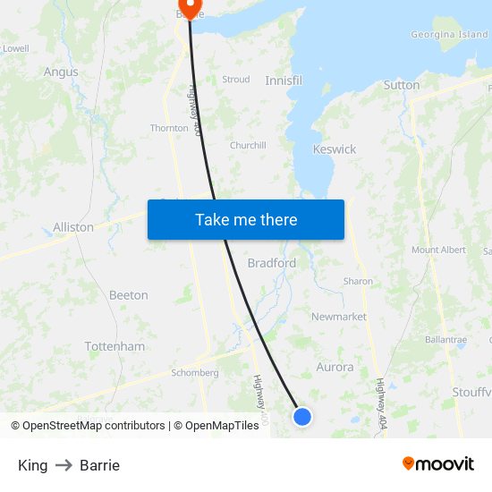 King to Barrie map
