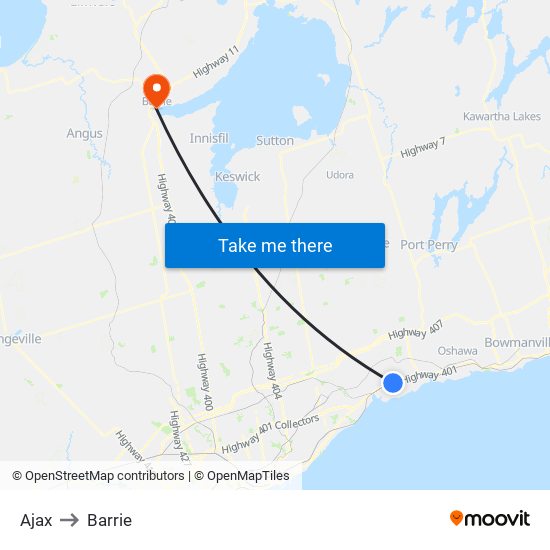 Ajax to Barrie map