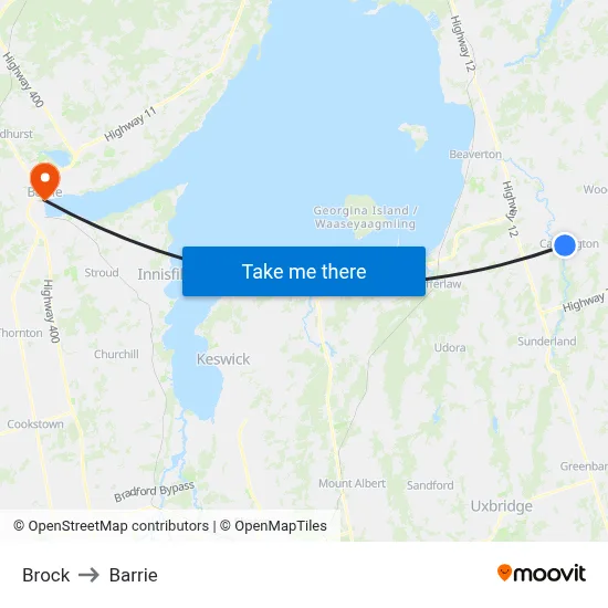 Brock to Barrie map