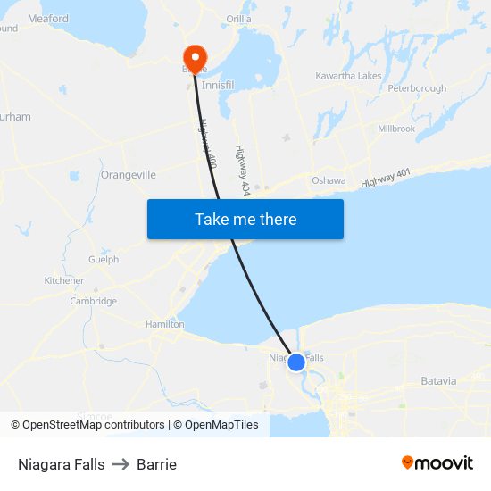 Niagara Falls to Barrie map