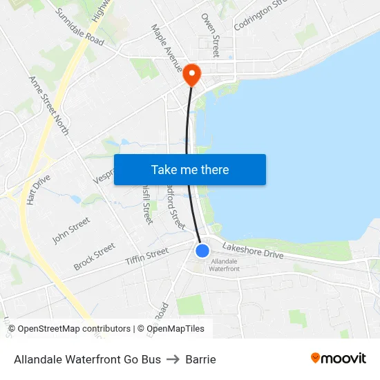 Allandale Waterfront Go Bus to Barrie map