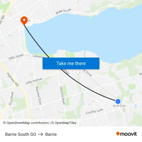 Barrie South GO to Barrie map