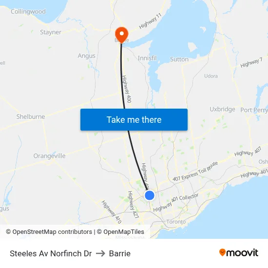Steeles Av Norfinch Dr to Barrie map