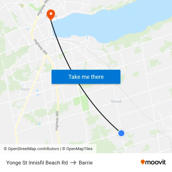 Yonge St Innisfil Beach Rd to Barrie map