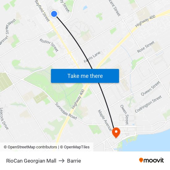 RioCan Georgian Mall to Barrie map