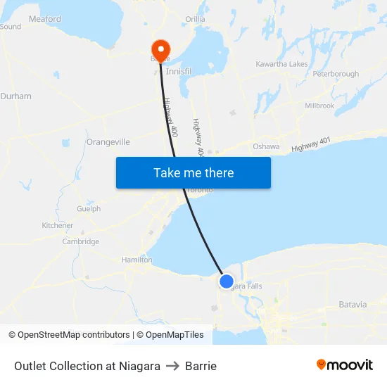 Outlet Collection at Niagara to Barrie map