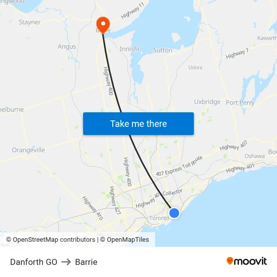 Danforth GO to Barrie map
