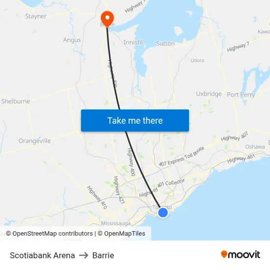 Scotiabank Arena to Barrie map