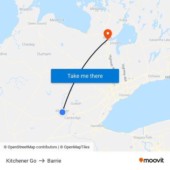 Kitchener Go to Barrie map