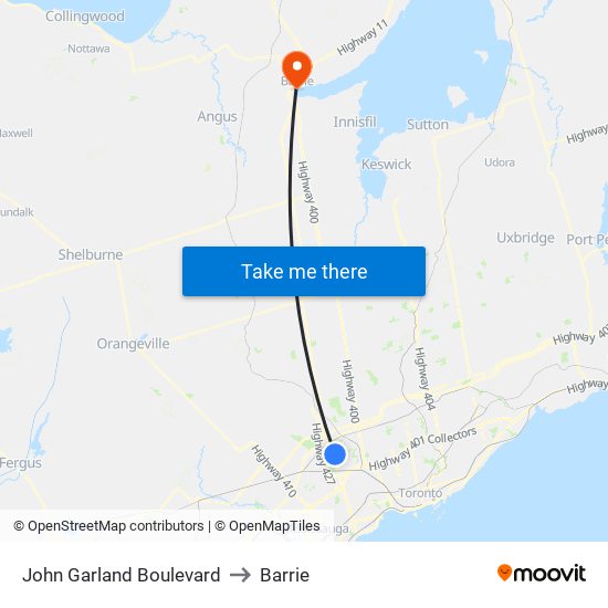 John Garland Boulevard to Barrie map