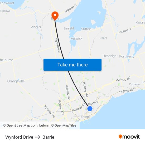 Wynford Drive to Barrie map