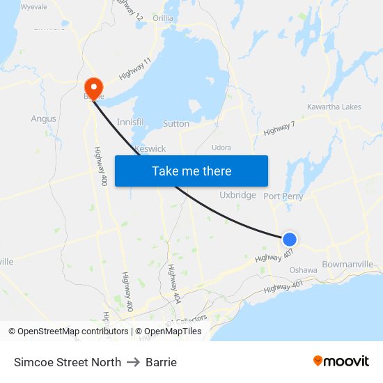 Simcoe Street North to Barrie map