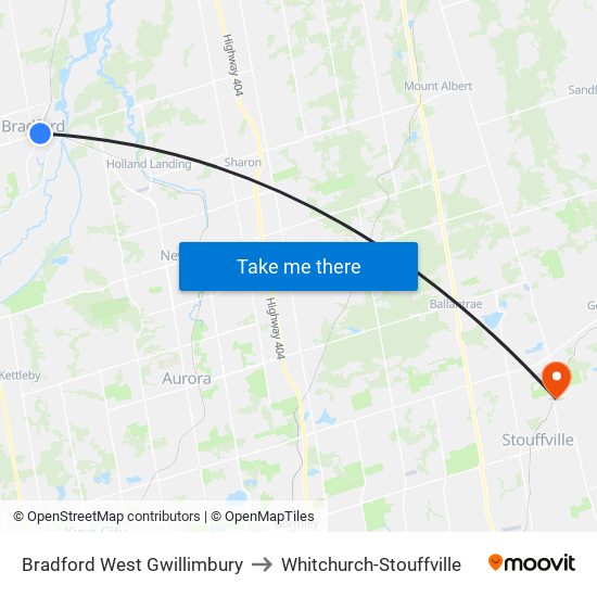 Bradford West Gwillimbury to Whitchurch-Stouffville map