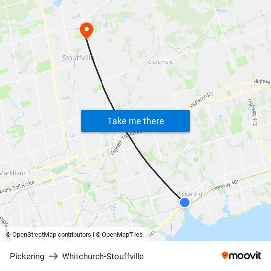 Pickering to Whitchurch-Stouffville map