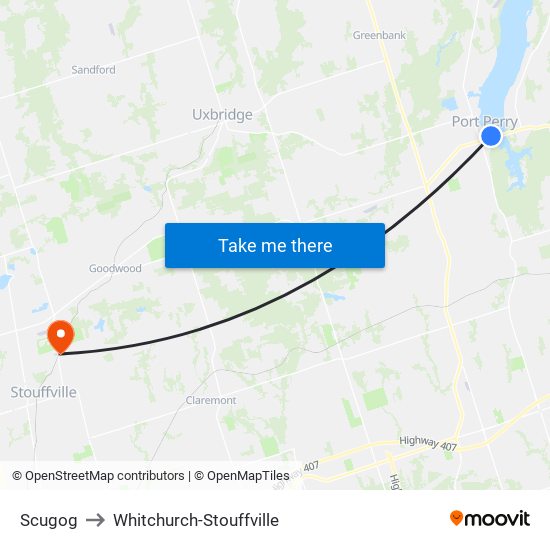 Scugog to Whitchurch-Stouffville map