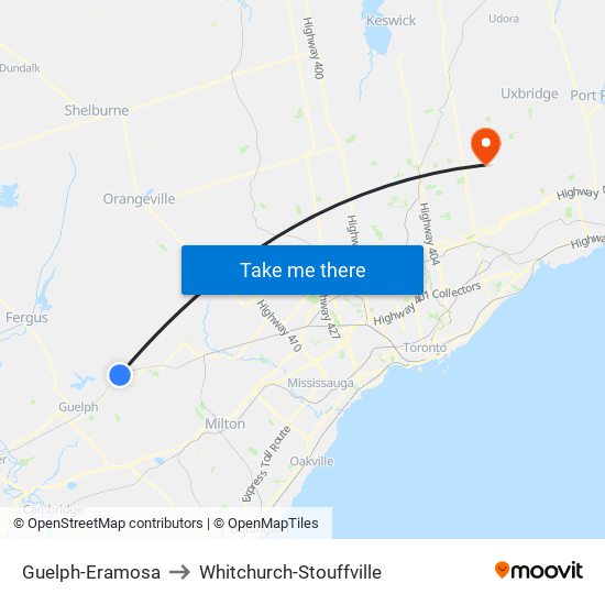 Guelph-Eramosa to Whitchurch-Stouffville map