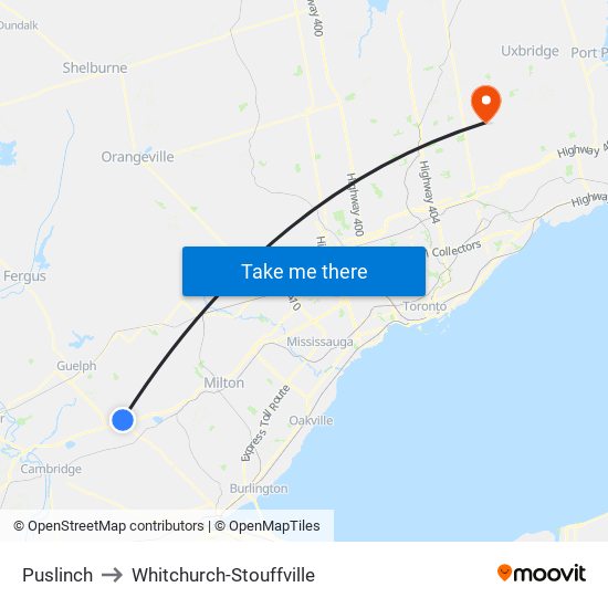 Puslinch to Whitchurch-Stouffville map