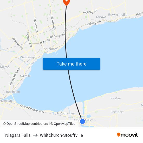 Niagara Falls to Whitchurch-Stouffville map