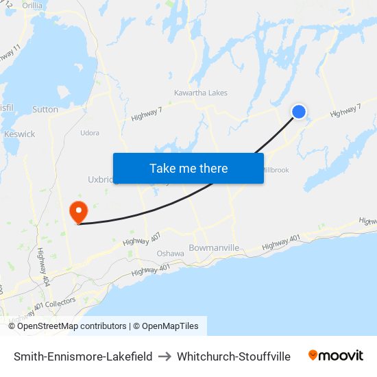 Smith-Ennismore-Lakefield to Whitchurch-Stouffville map