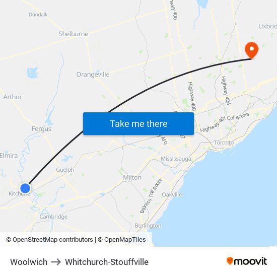 Woolwich to Whitchurch-Stouffville map