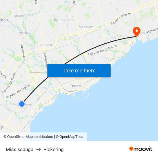 Mississauga to Pickering map