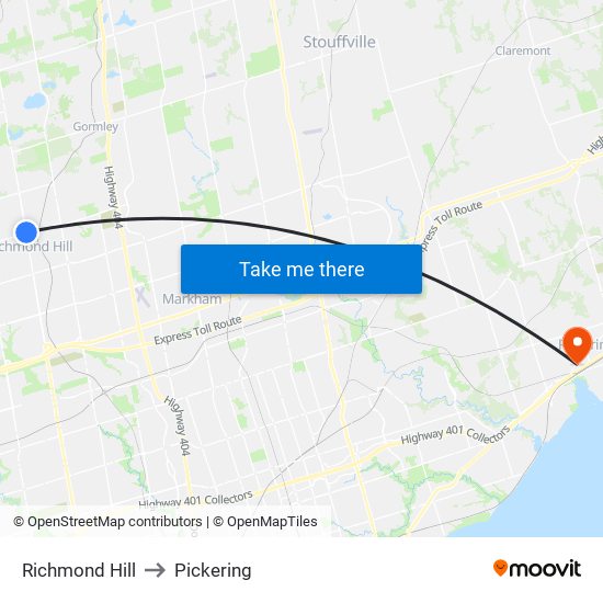 Richmond Hill to Pickering map