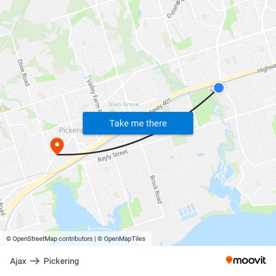 Ajax to Pickering map