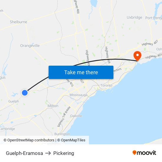 Guelph-Eramosa to Pickering map