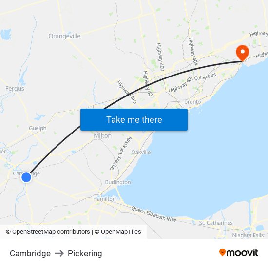 Cambridge to Pickering map