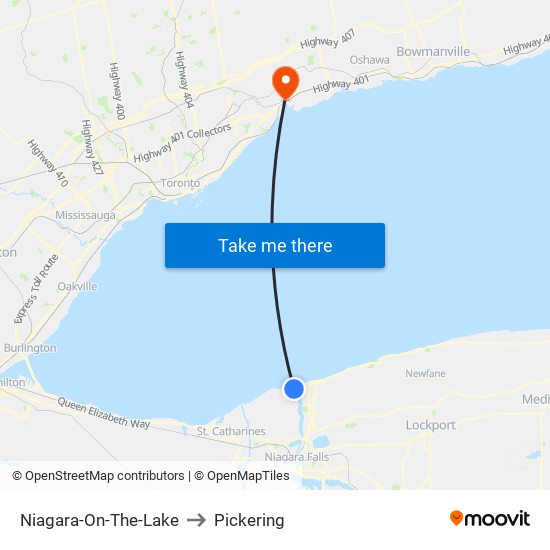 Niagara-On-The-Lake to Pickering map