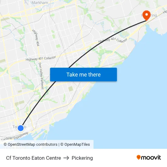 Cf Toronto Eaton Centre to Pickering map