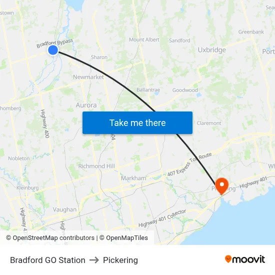 Bradford GO Station to Pickering map