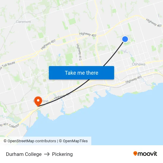 Durham College to Pickering map