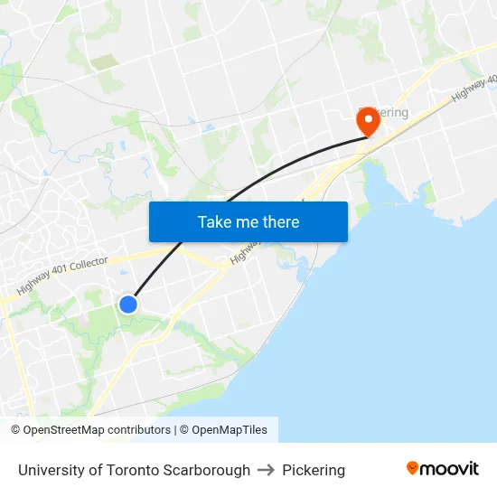 University of Toronto Scarborough to Pickering map
