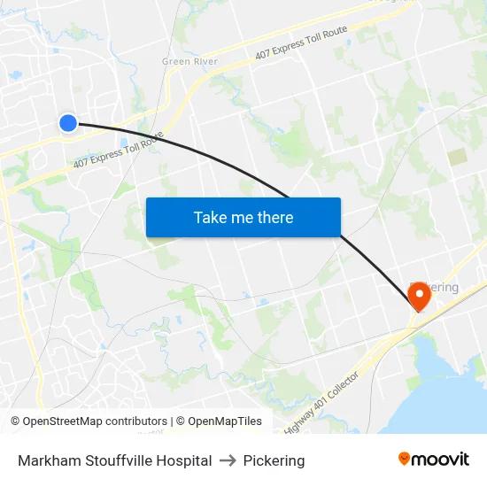 Markham Stouffville Hospital to Pickering map