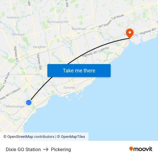 Dixie GO Station to Pickering map