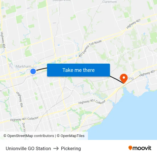 Unionville GO Station to Pickering map