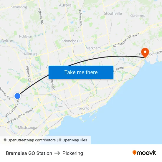 Bramalea GO Station to Pickering map