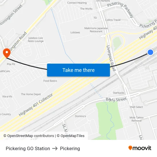 Pickering GO Station to Pickering map