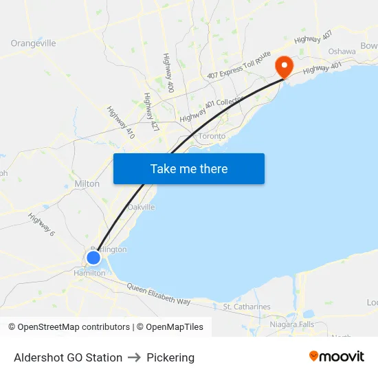 Aldershot GO Station to Pickering map