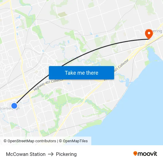 McCowan Station to Pickering map
