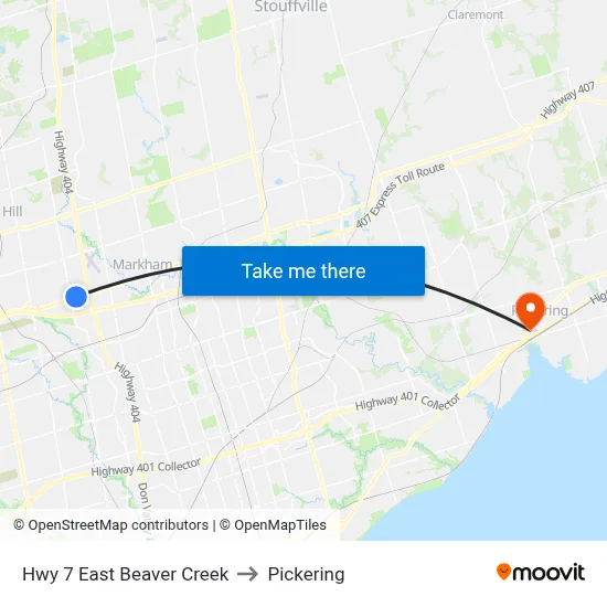 Hwy 7 East Beaver Creek to Pickering map
