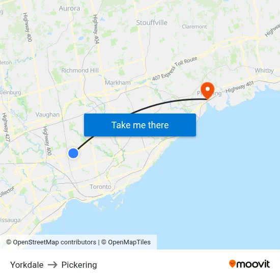 Yorkdale to Pickering map