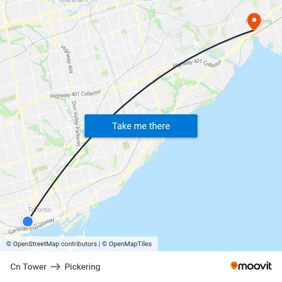 Cn Tower to Pickering map