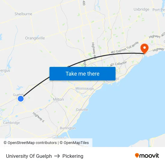 University Of Guelph to Pickering map
